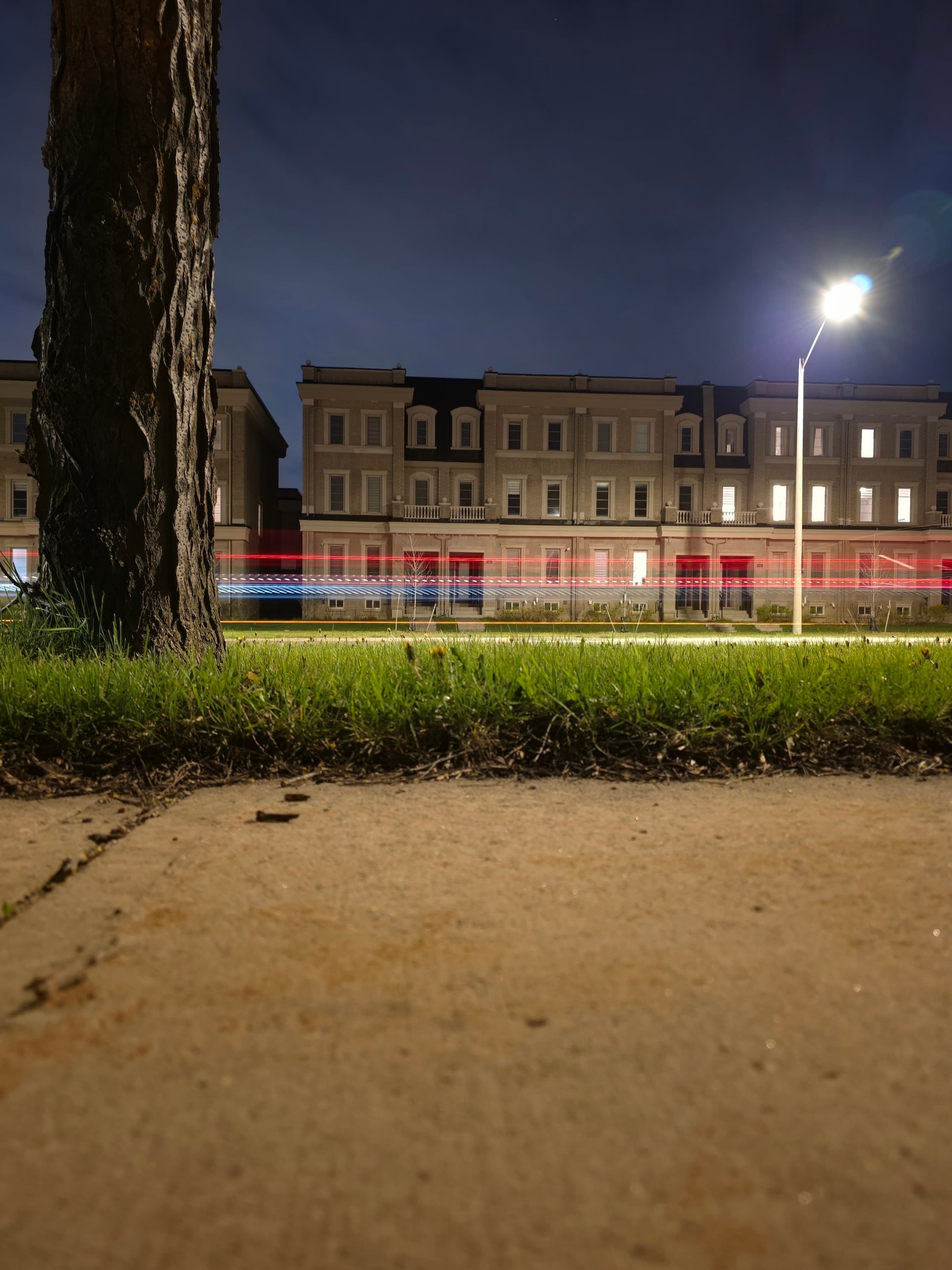 The exposures of cars passing at night.