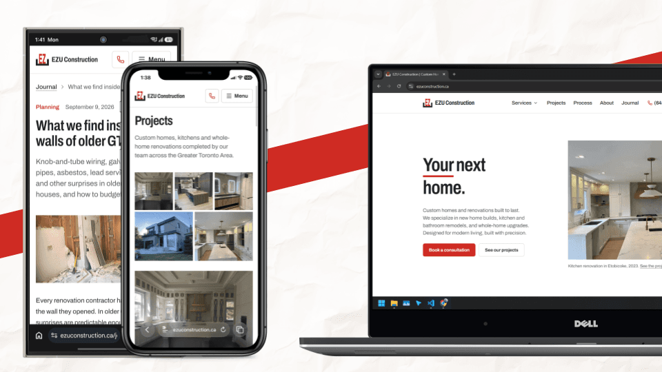 The rebuilt site, on Android, iPhone, and desktop.